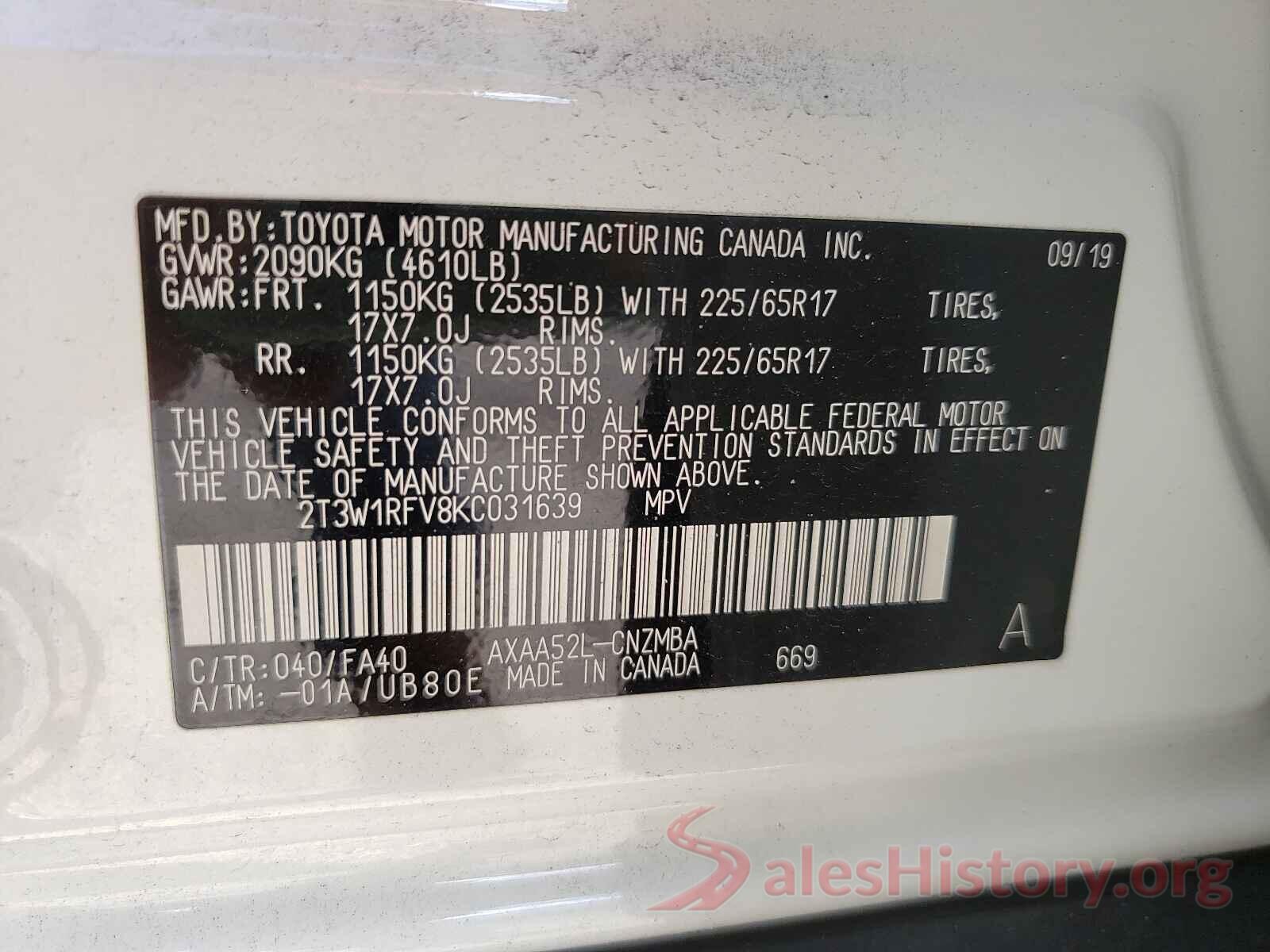 2T3W1RFV8KC031639 2019 TOYOTA RAV4