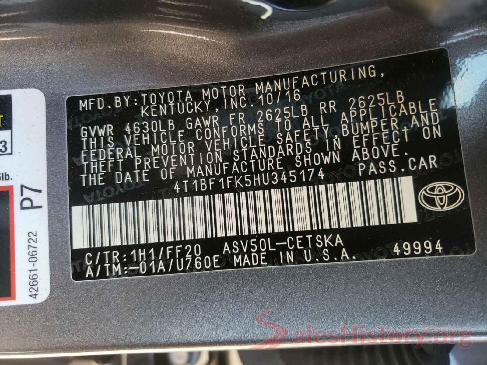 4T1BF1FK5HU345174 2017 TOYOTA CAMRY