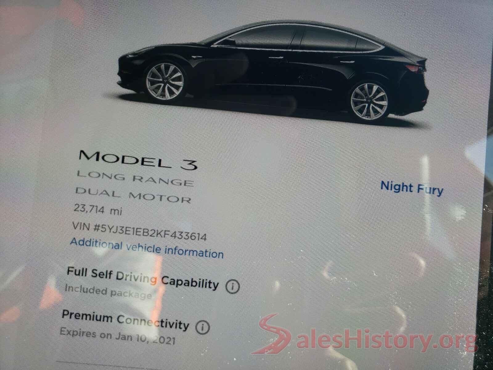 5YJ3E1EB2KF433614 2019 TESLA MODEL 3