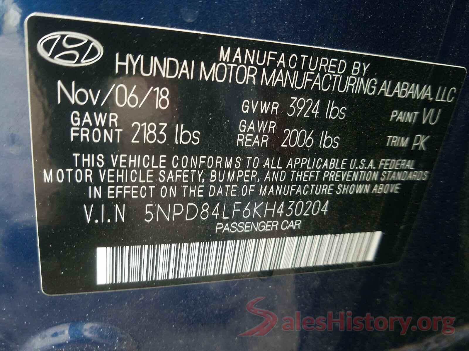 5NPD84LF6KH430204 2019 HYUNDAI ELANTRA