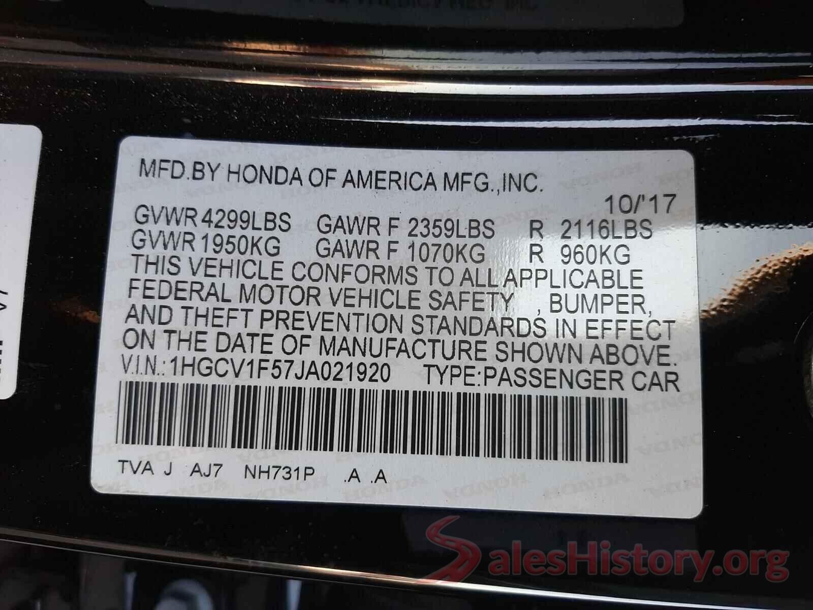 1HGCV1F57JA021920 2018 HONDA ACCORD