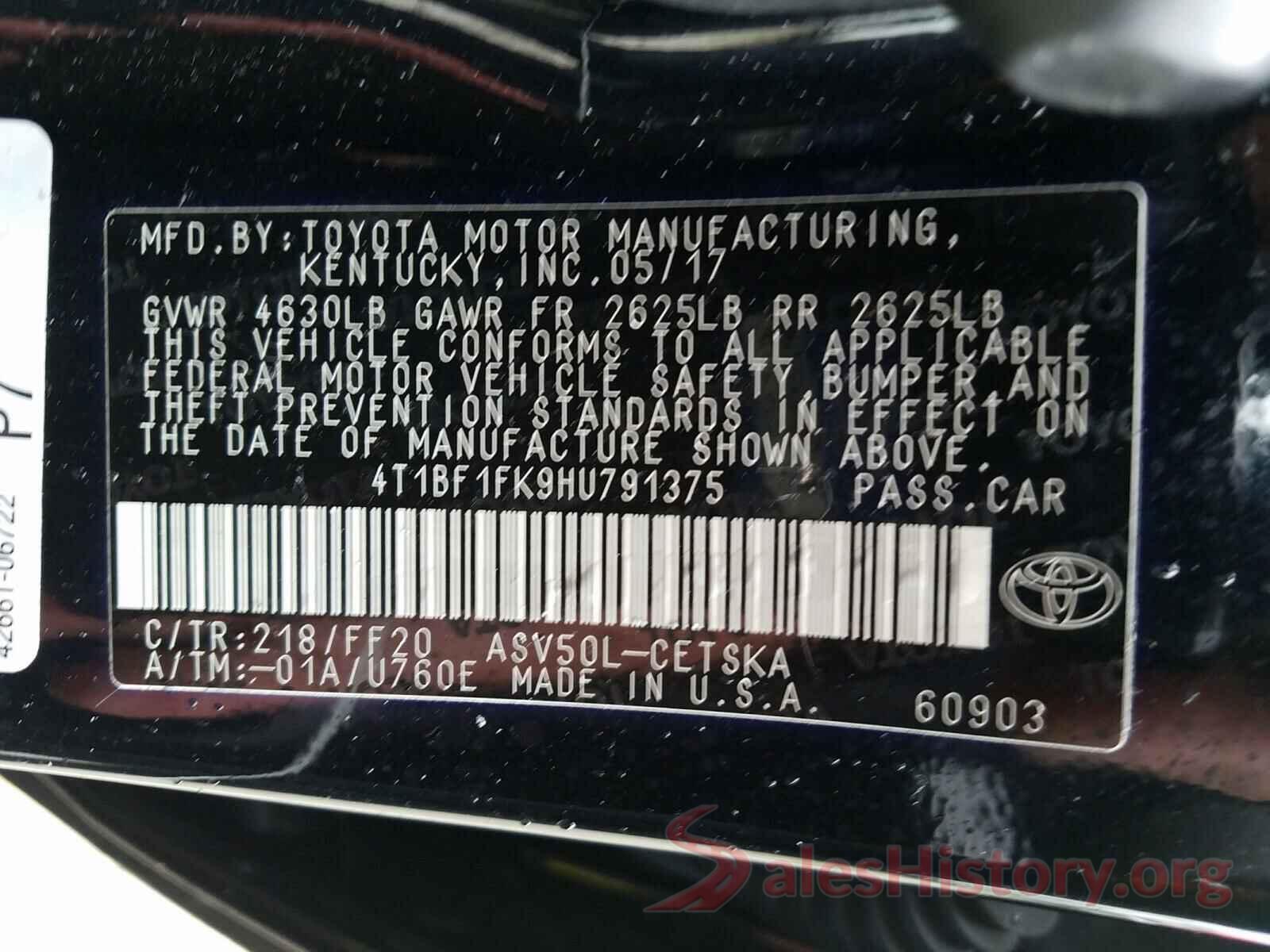 4T1BF1FK9HU791375 2017 TOYOTA CAMRY