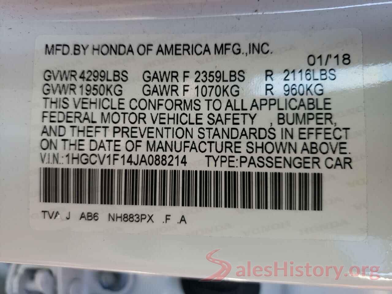 1HGCV1F14JA088214 2018 HONDA ACCORD