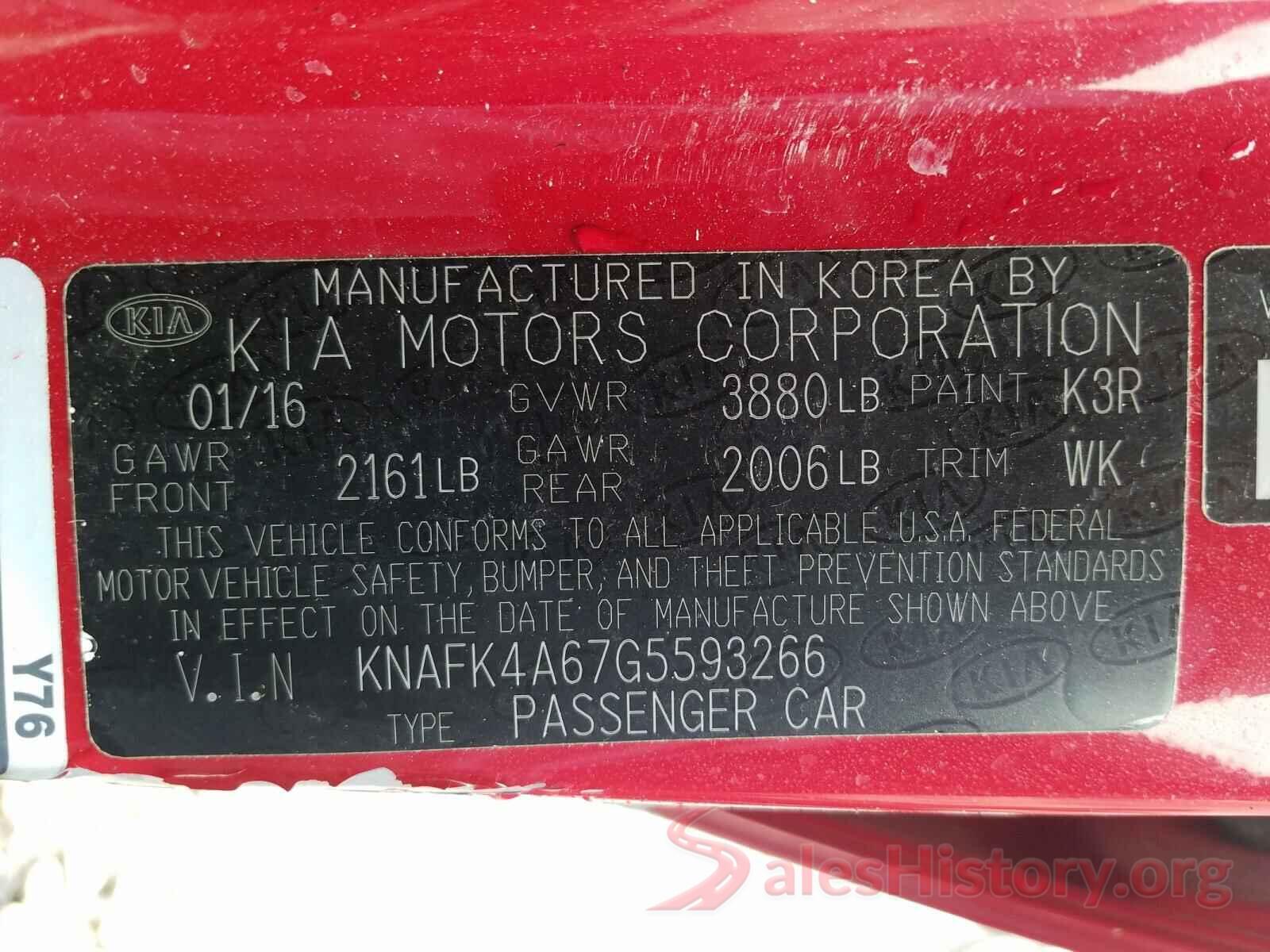 KNAFK4A67G5593266 2016 KIA FORTE