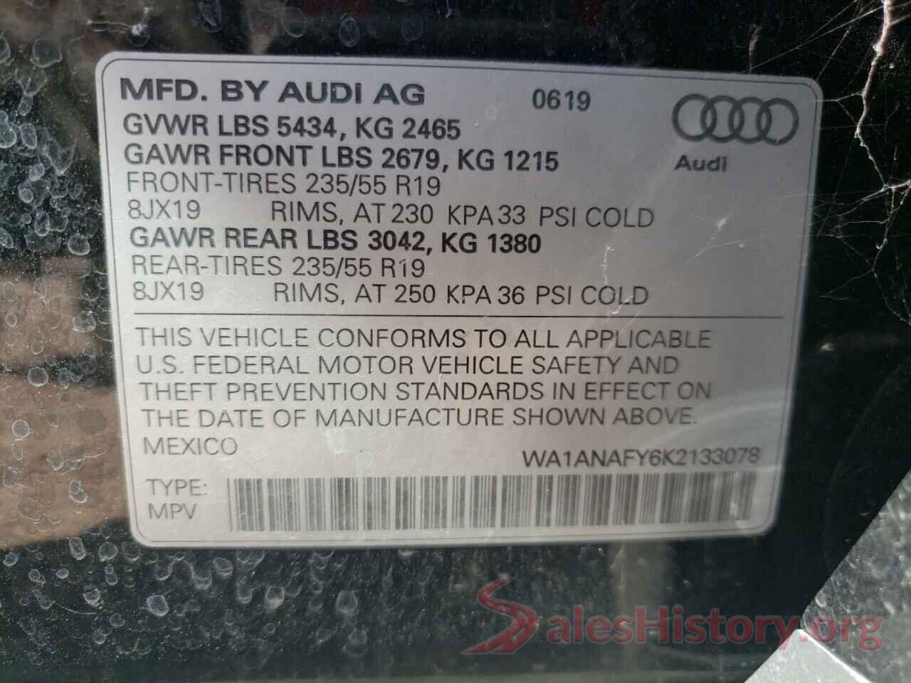 WA1ANAFY6K2133078 2019 AUDI Q5