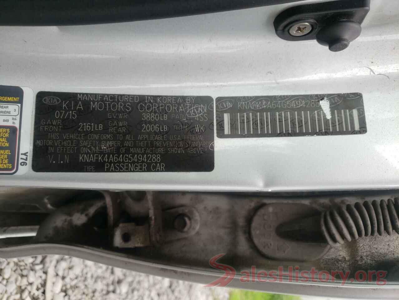 KNAFK4A64G5494288 2016 KIA FORTE