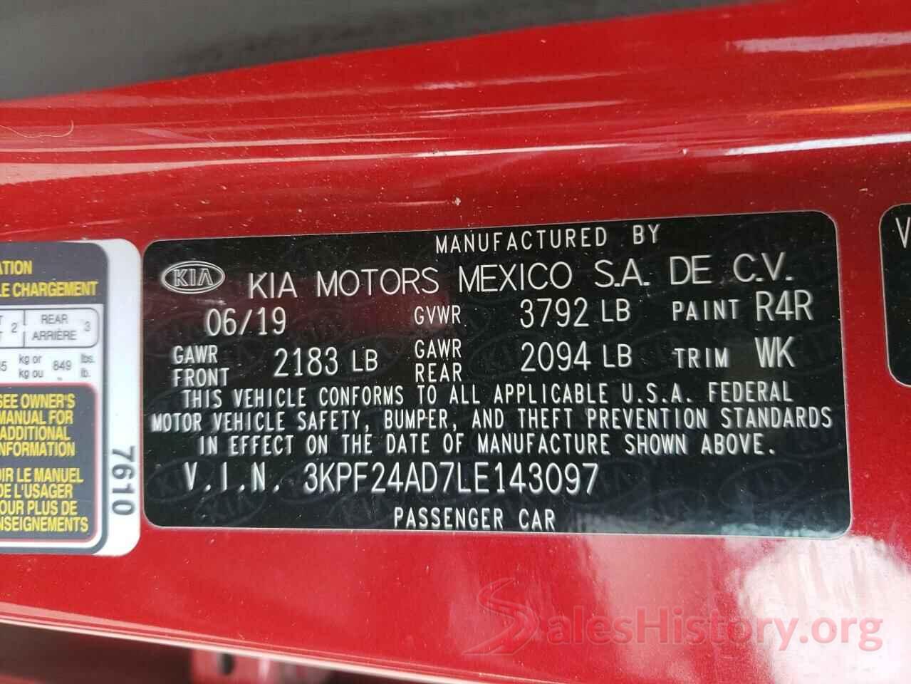 3KPF24AD7LE143097 2020 KIA FORTE