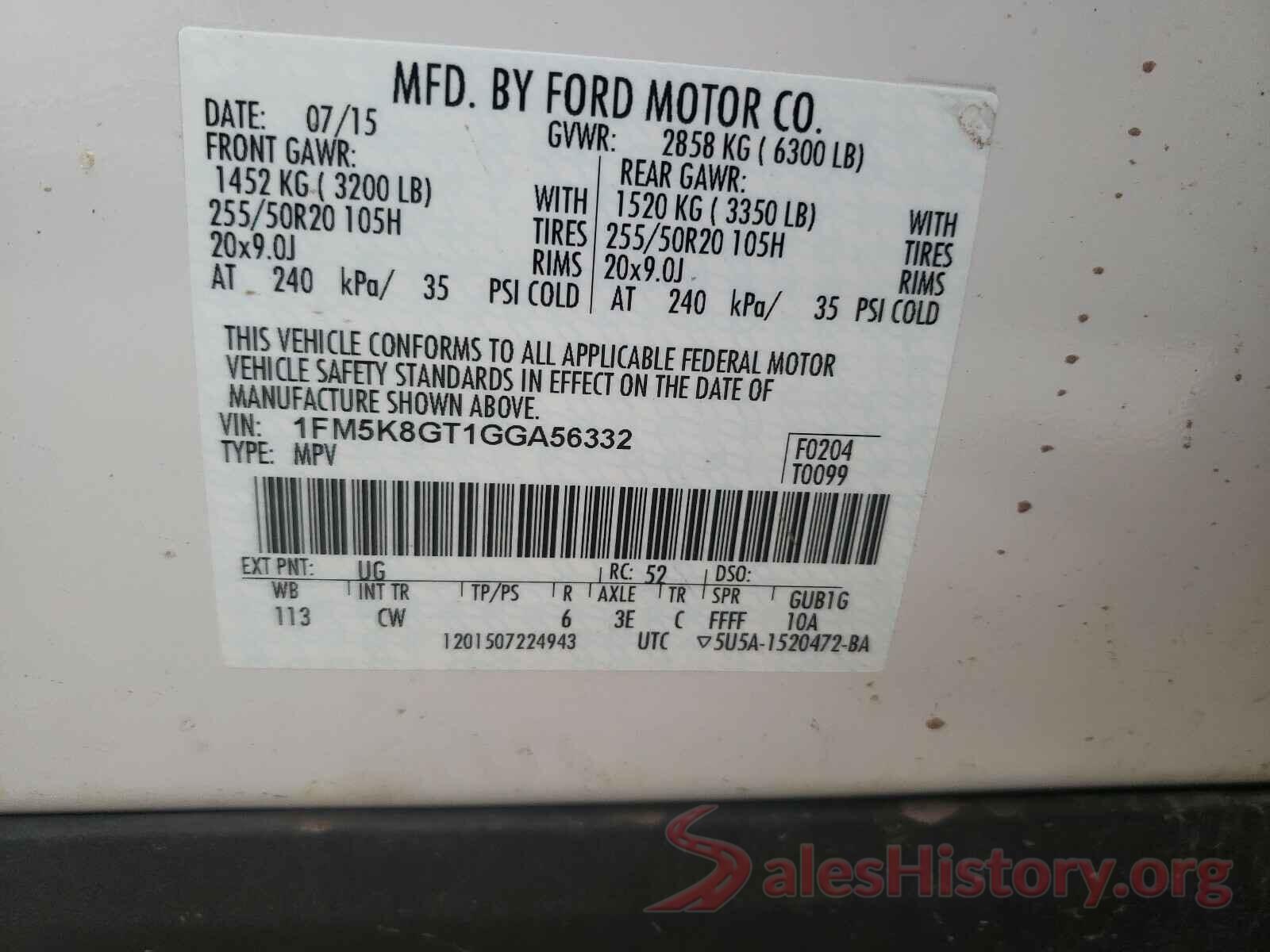 1FM5K8GT1GGA56332 2016 FORD EXPLORER