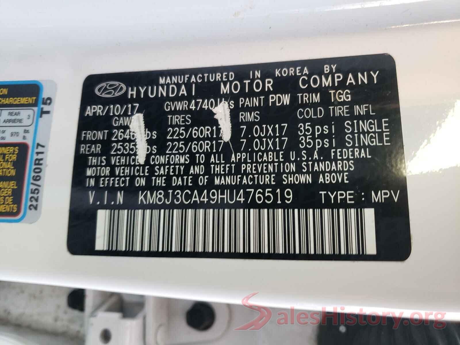 KM8J3CA49HU476519 2017 HYUNDAI TUCSON