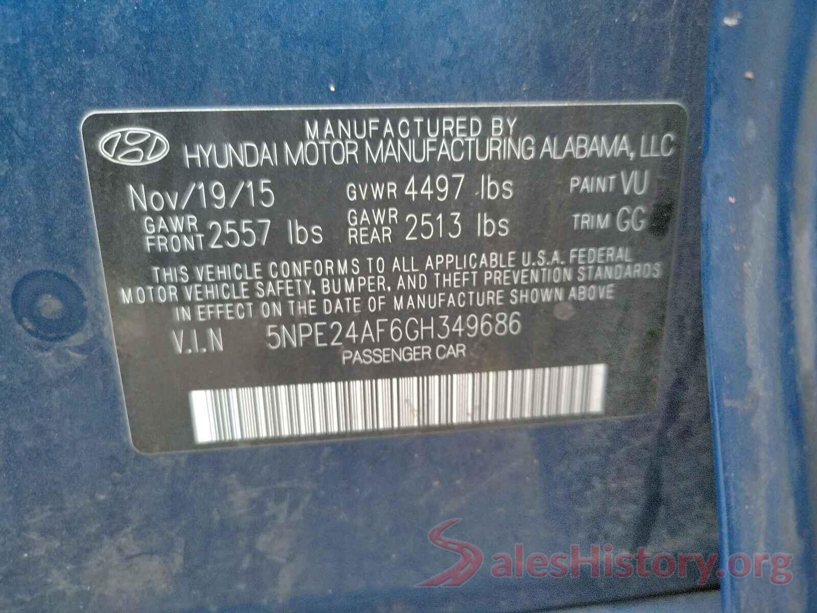 5NPE24AF6GH349686 2016 HYUNDAI SONATA