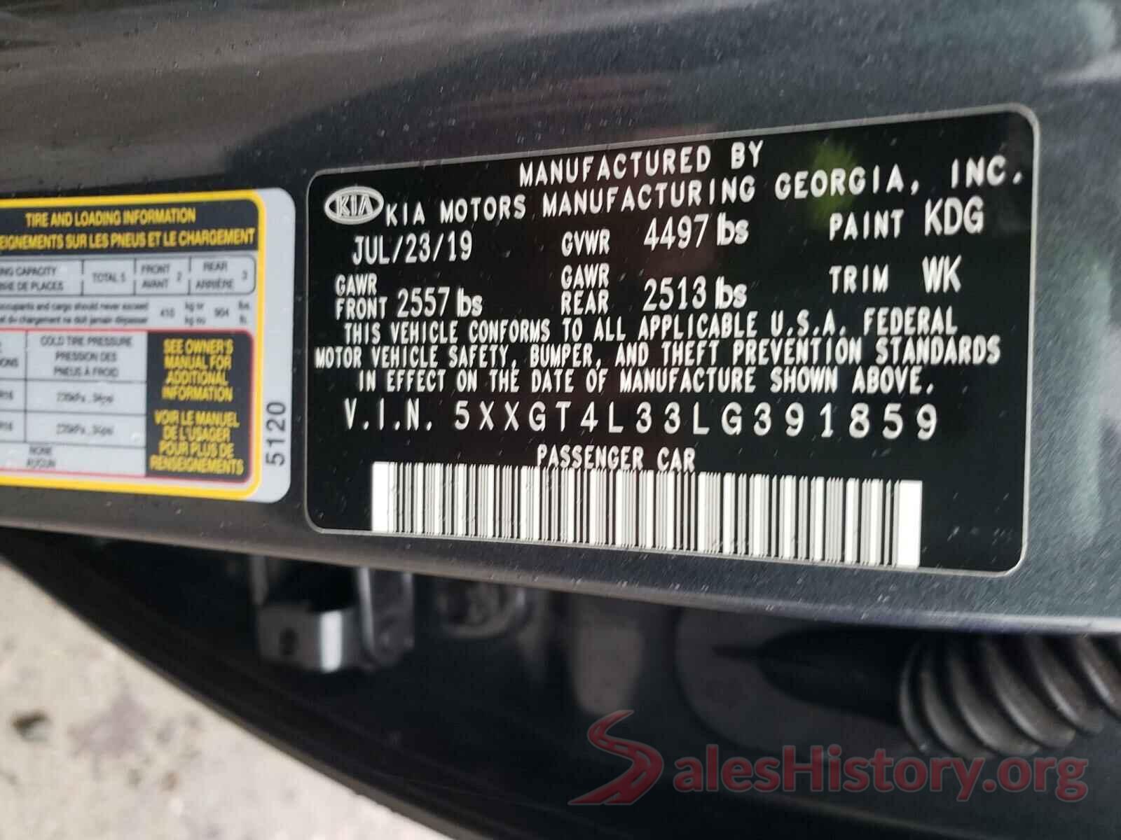 5XXGT4L33LG391859 2020 KIA OPTIMA