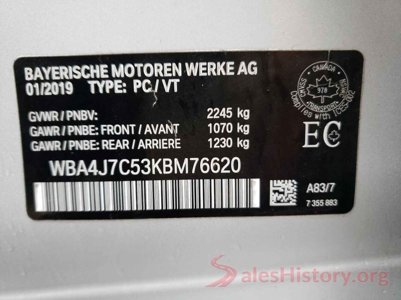 WBA4J7C53KBM76620 2019 BMW 4 SERIES