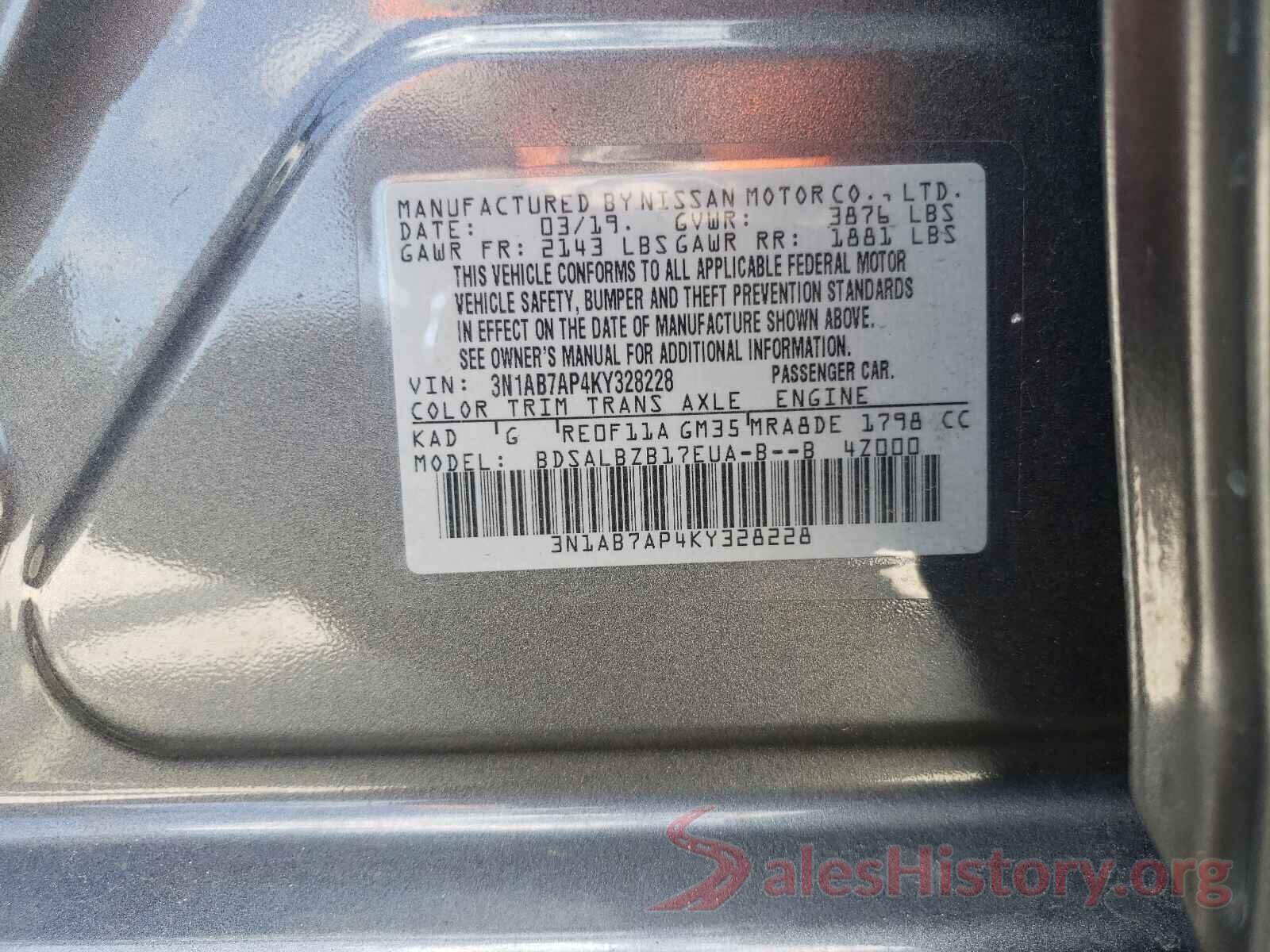 3N1AB7AP4KY328228 2019 NISSAN SENTRA