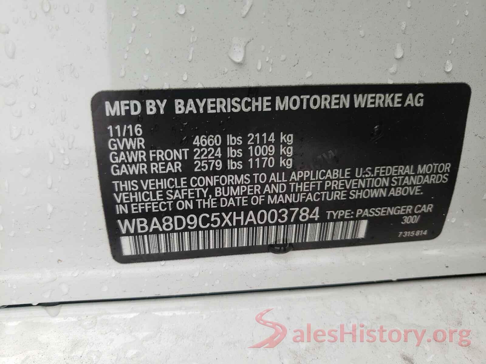 WBA8D9C5XHA003784 2017 BMW 3 SERIES