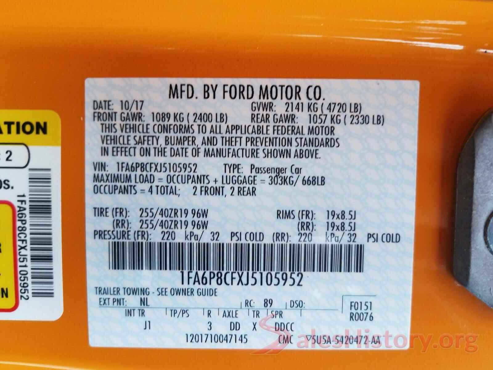 1FA6P8CFXJ5105952 2018 FORD MUSTANG