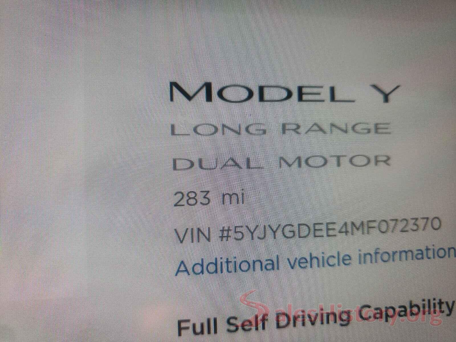 5YJYGDEE4MF072370 2021 TESLA MODEL Y