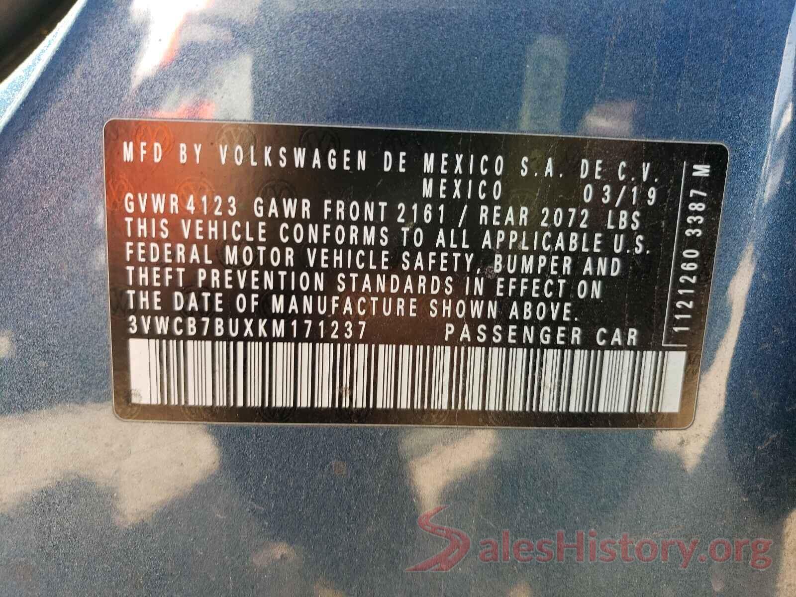 3VWCB7BUXKM171237 2019 VOLKSWAGEN JETTA