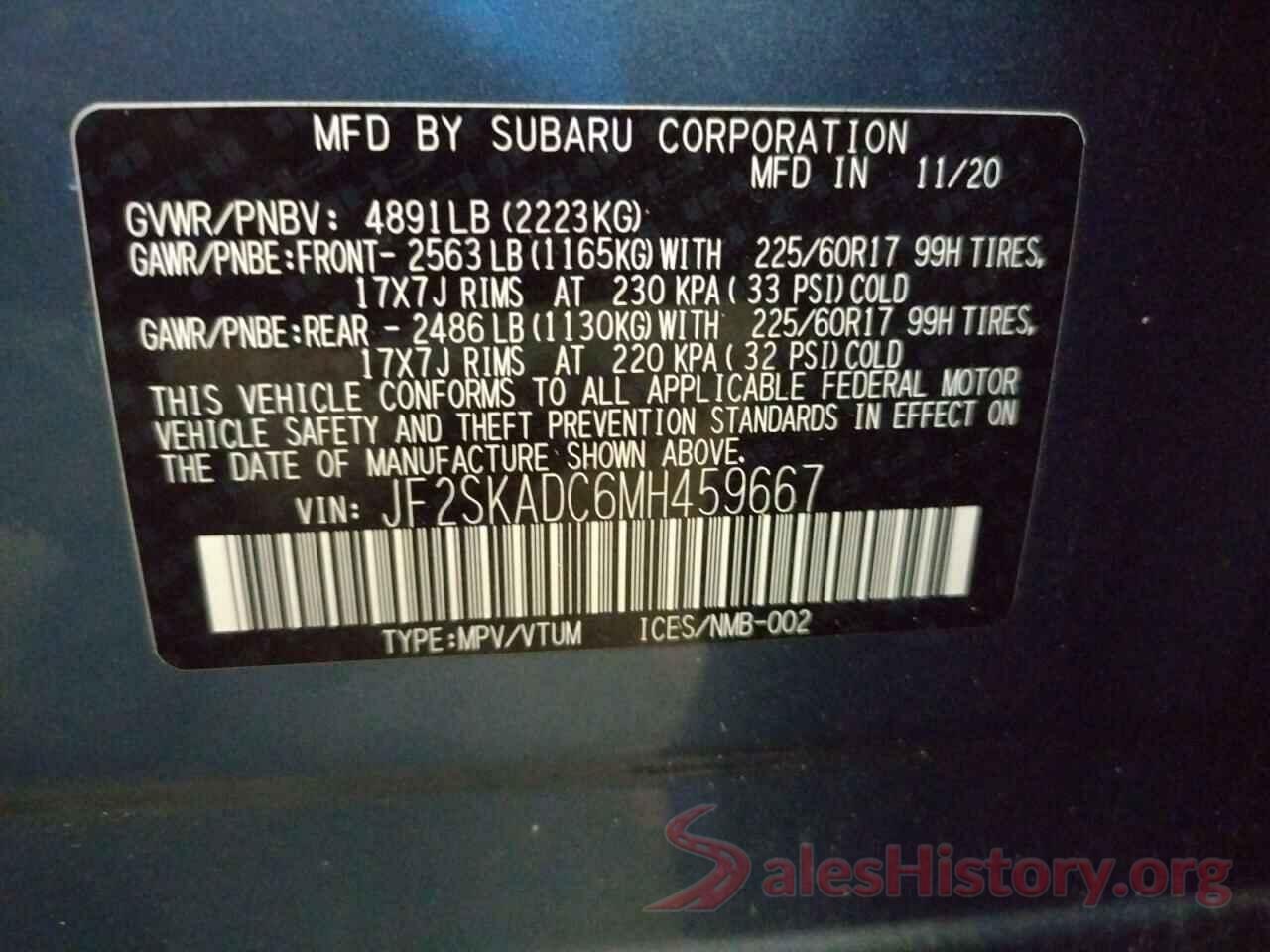 JF2SKADC6MH459667 2021 SUBARU FORESTER