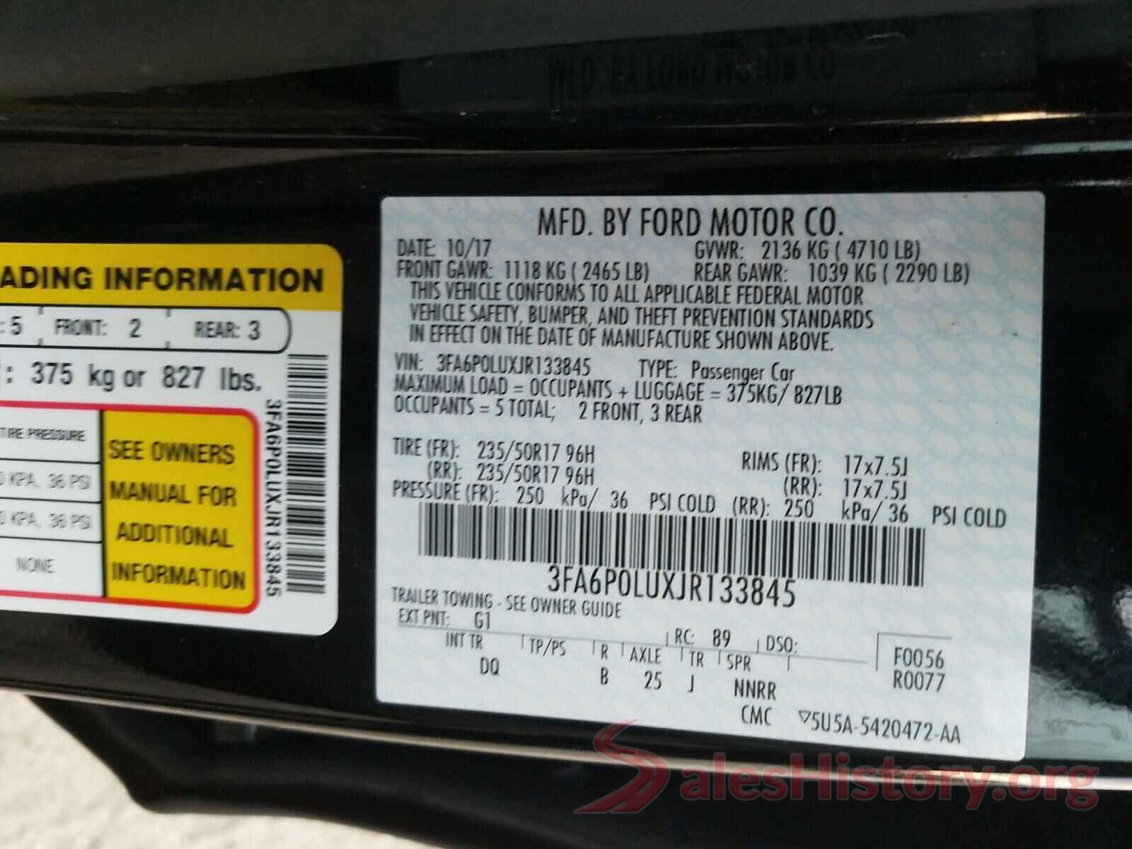 3FA6P0LUXJR133845 2018 FORD FUSION