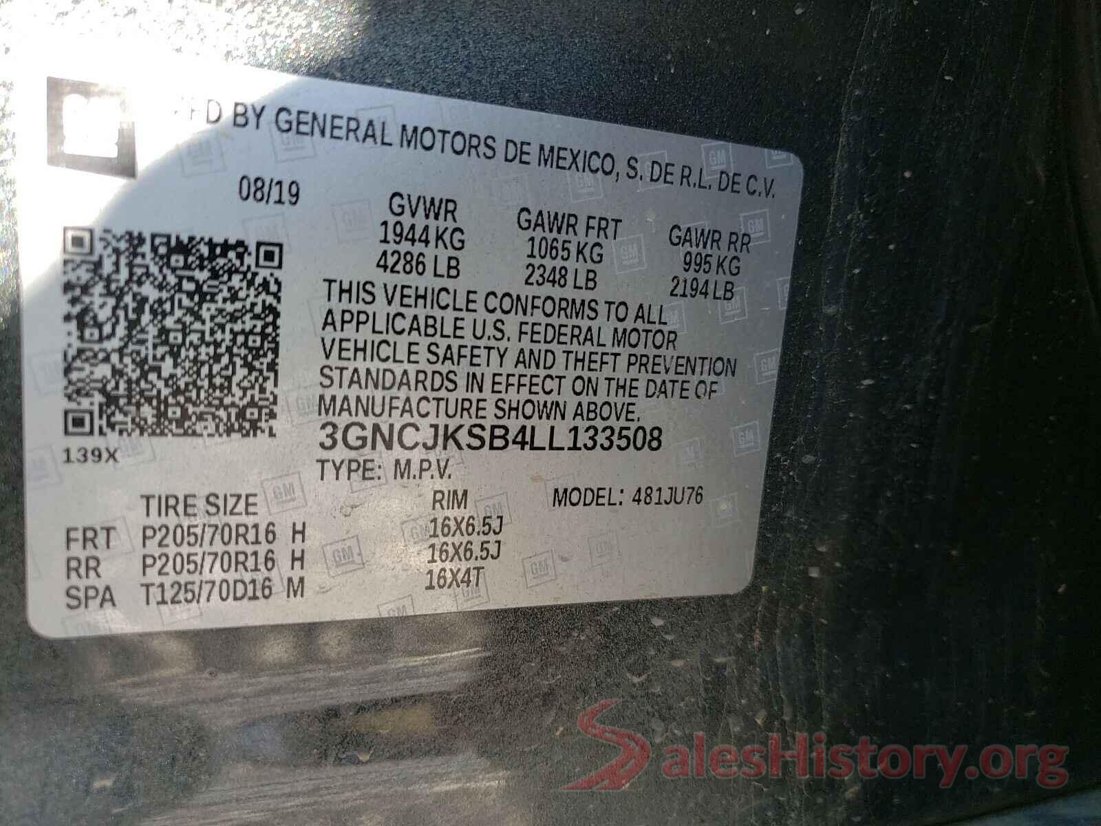 3GNCJKSB4LL133508 2020 CHEVROLET TRAX