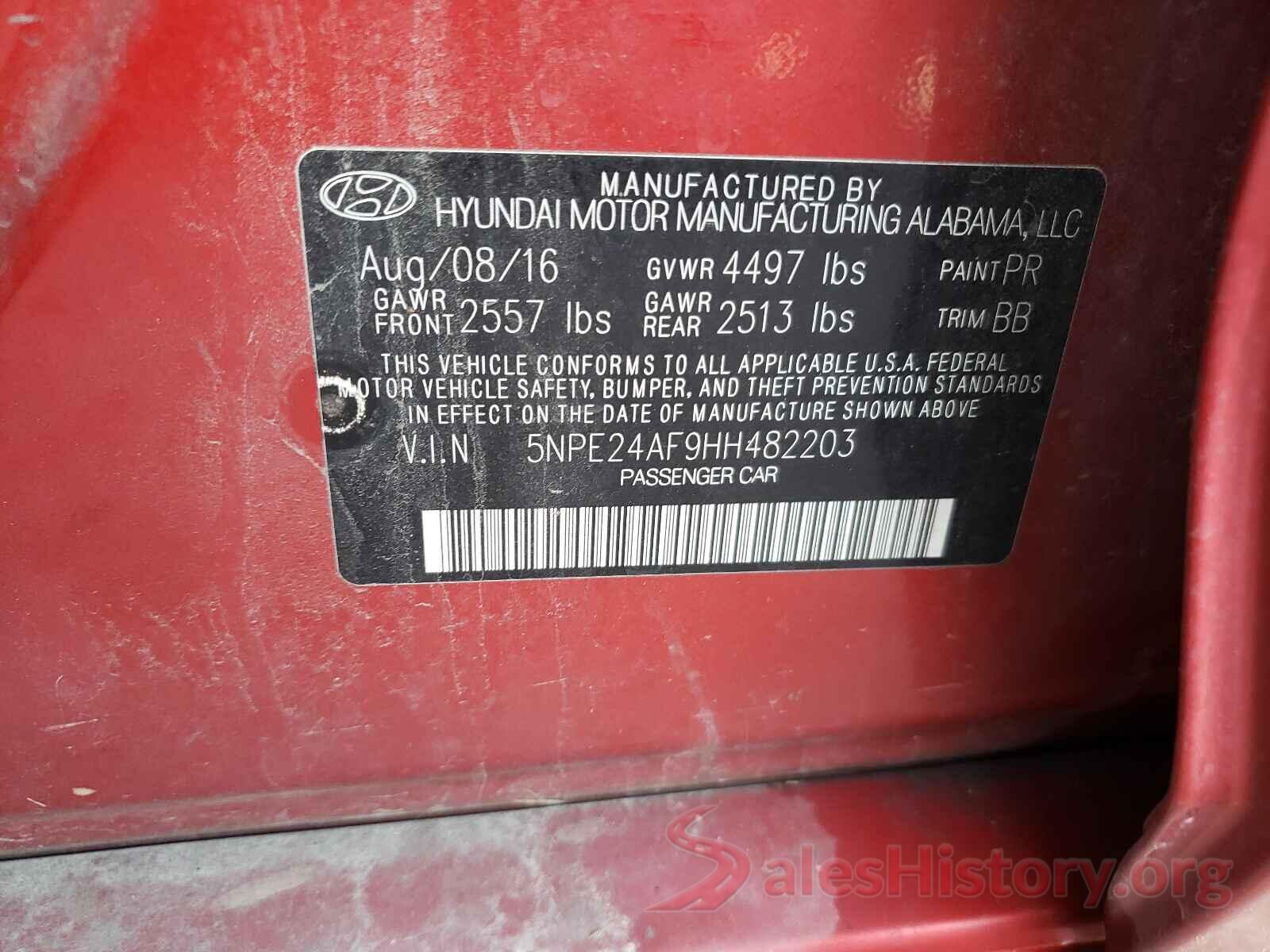 5NPE24AF9HH482203 2017 HYUNDAI SONATA