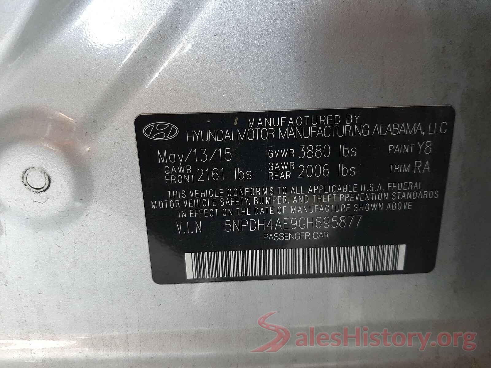 5NPDH4AE9GH695877 2016 HYUNDAI ELANTRA