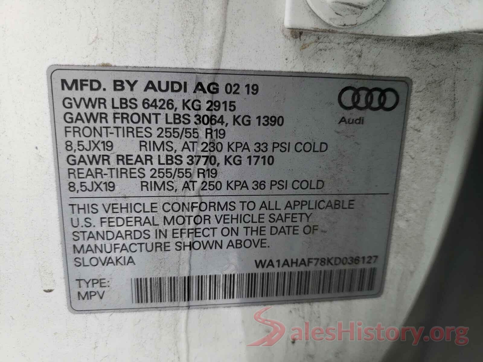 WA1AHAF78KD036127 2019 AUDI Q7