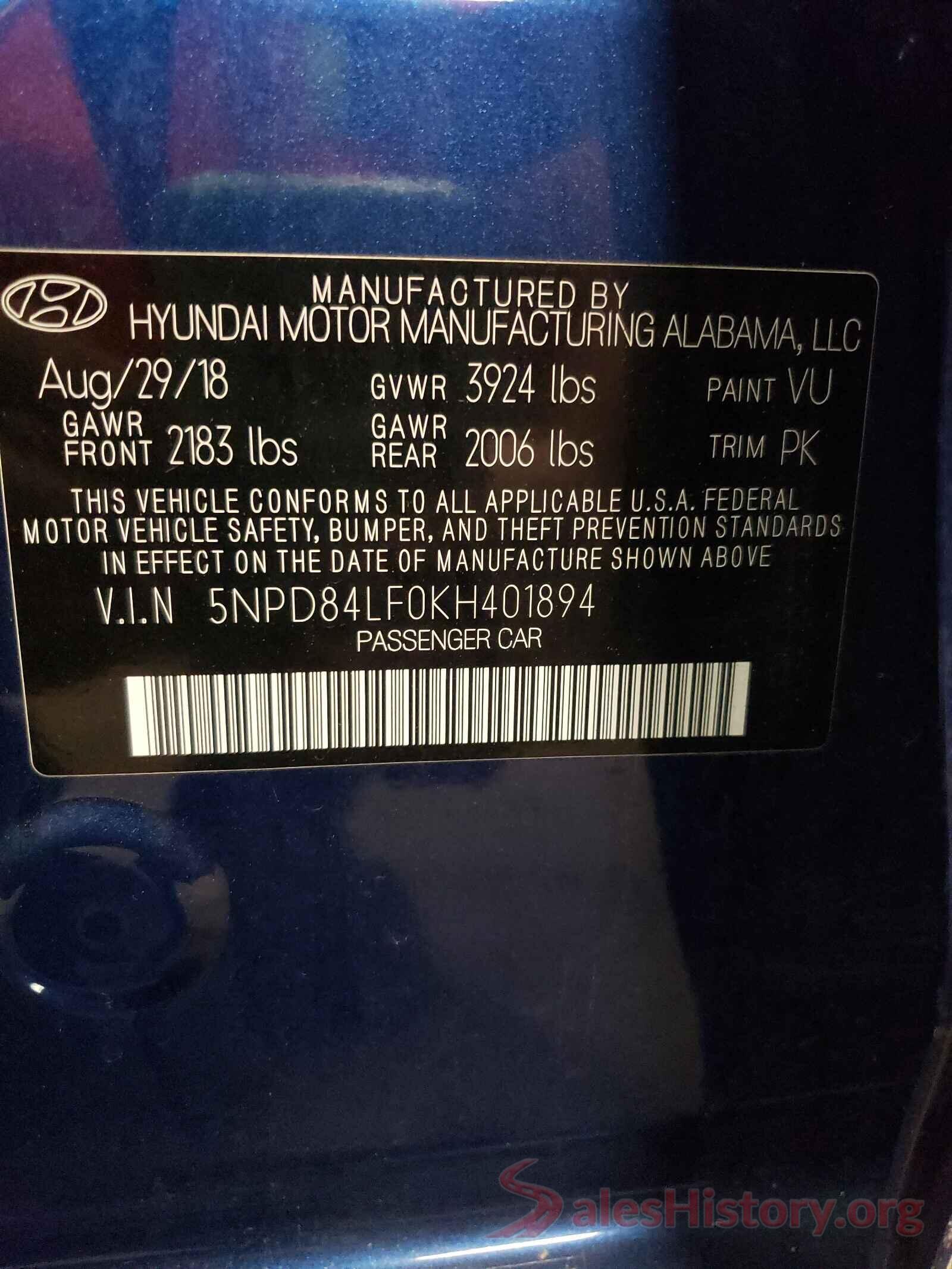 5NPD84LF0KH401894 2019 HYUNDAI ELANTRA