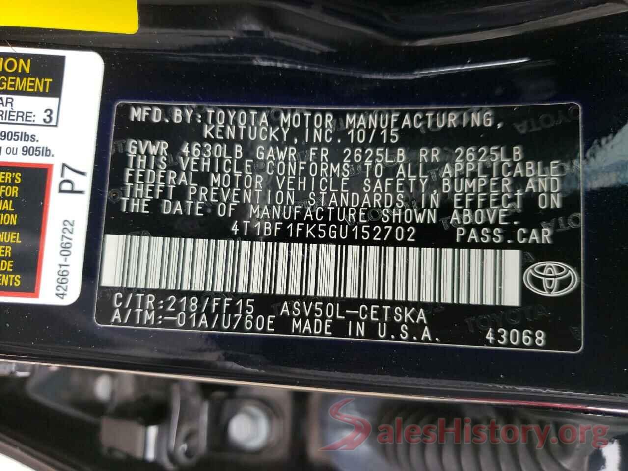 4T1BF1FK5GU152702 2016 TOYOTA CAMRY