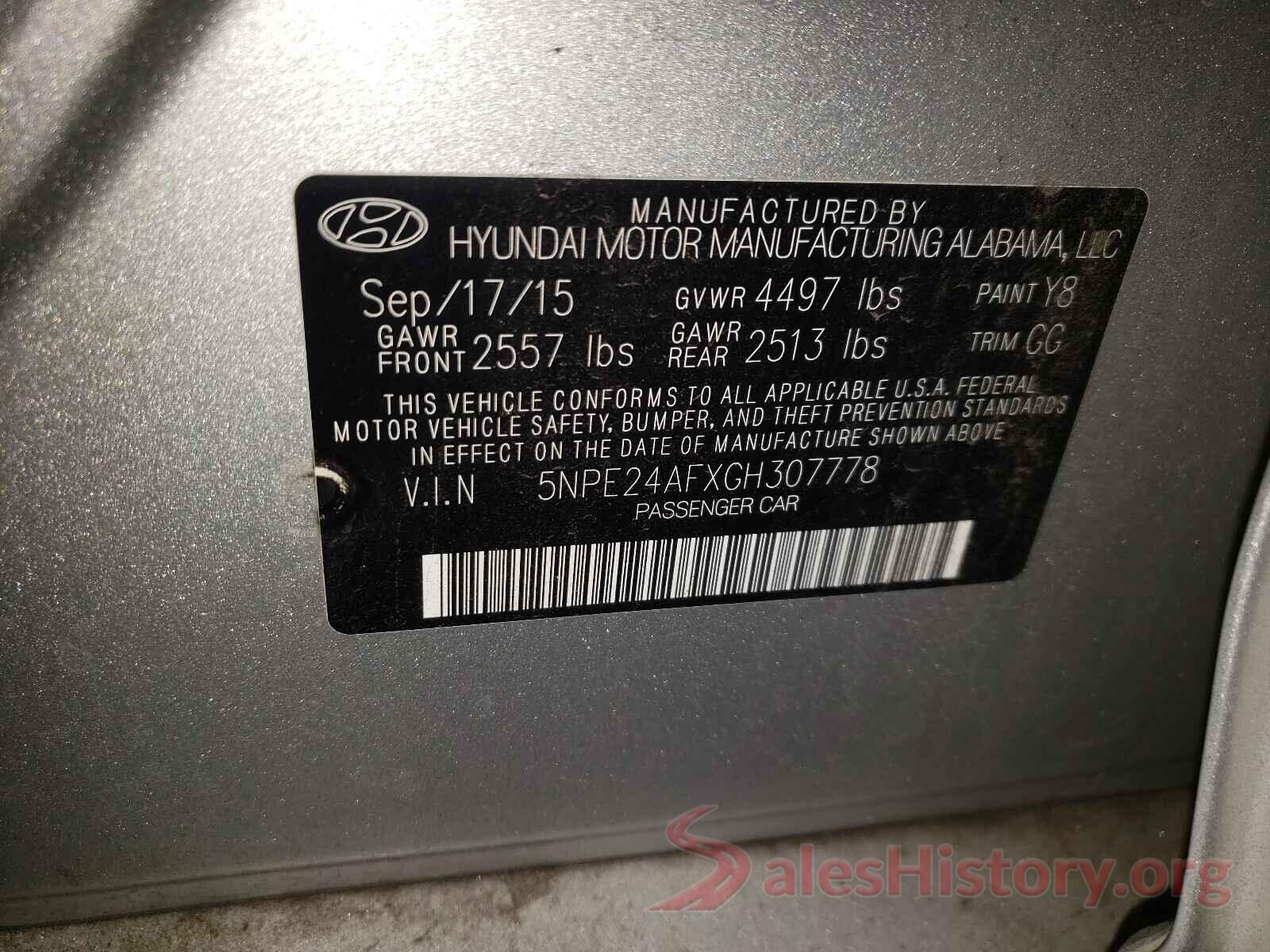 5NPE24AFXGH307778 2016 HYUNDAI SONATA