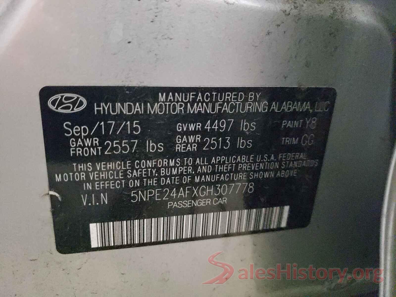 5NPE24AFXGH307778 2016 HYUNDAI SONATA