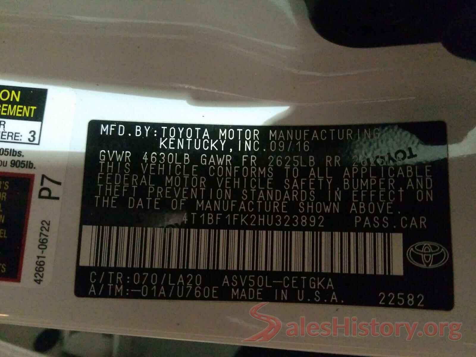 4T1BF1FK2HU323892 2017 TOYOTA CAMRY