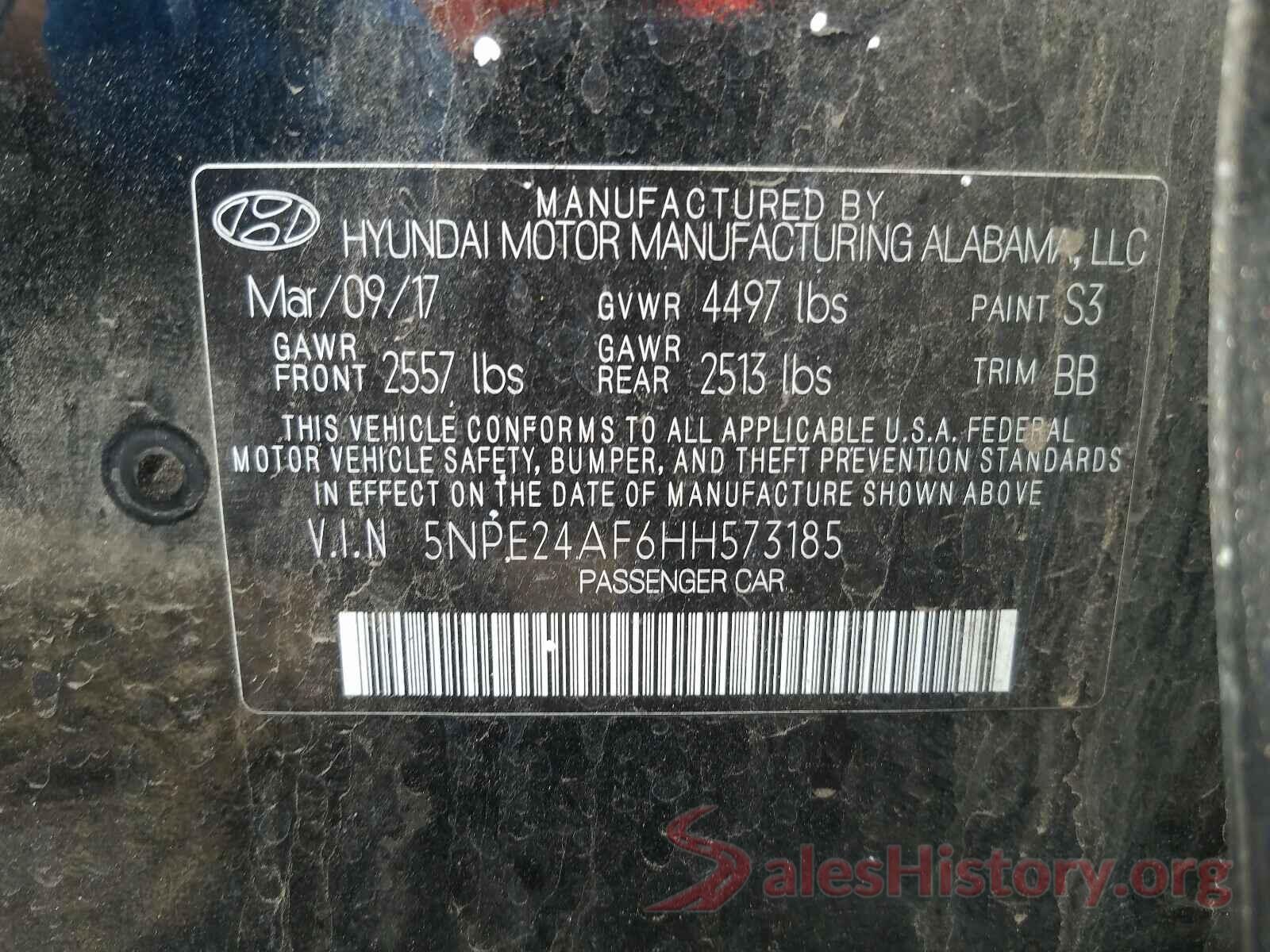 5NPE24AF6HH573185 2017 HYUNDAI SONATA