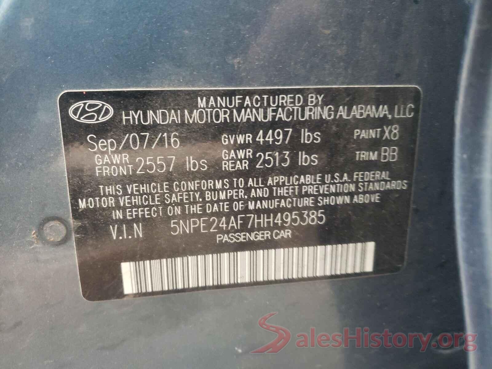 5NPE24AF7HH495385 2017 HYUNDAI SONATA