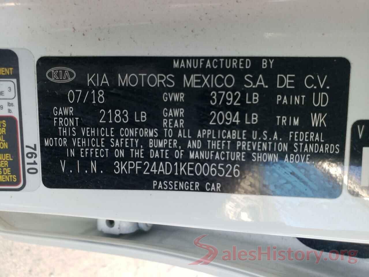 3KPF24AD1KE006526 2019 KIA FORTE