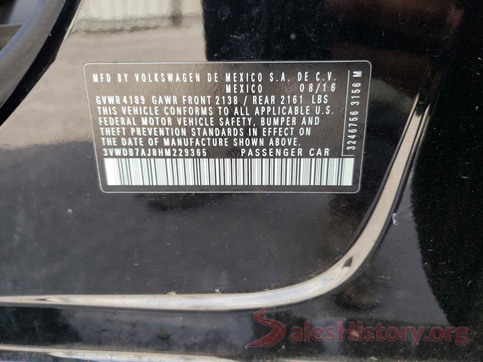 3VWDB7AJ8HM229365 2017 VOLKSWAGEN JETTA