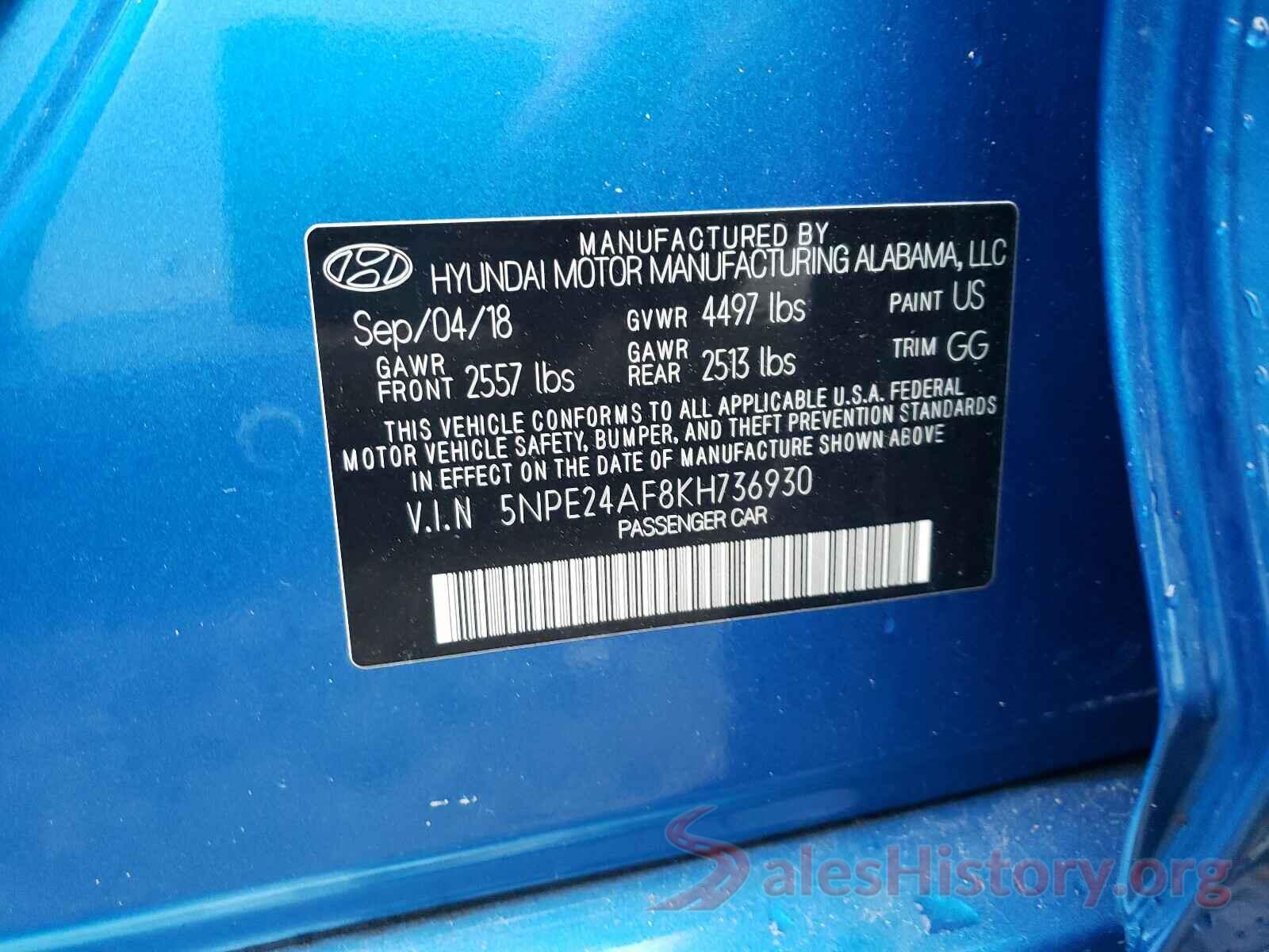 5NPE24AF8KH736930 2019 HYUNDAI SONATA