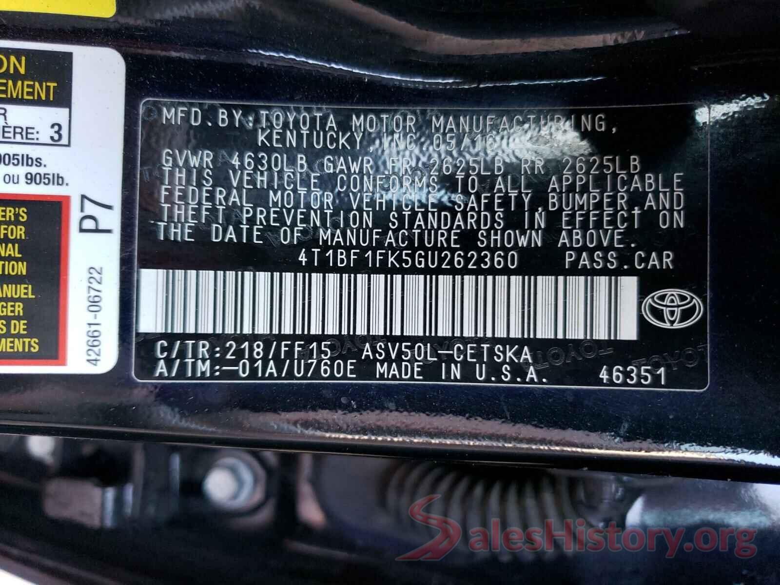 4T1BF1FK5GU262360 2016 TOYOTA CAMRY