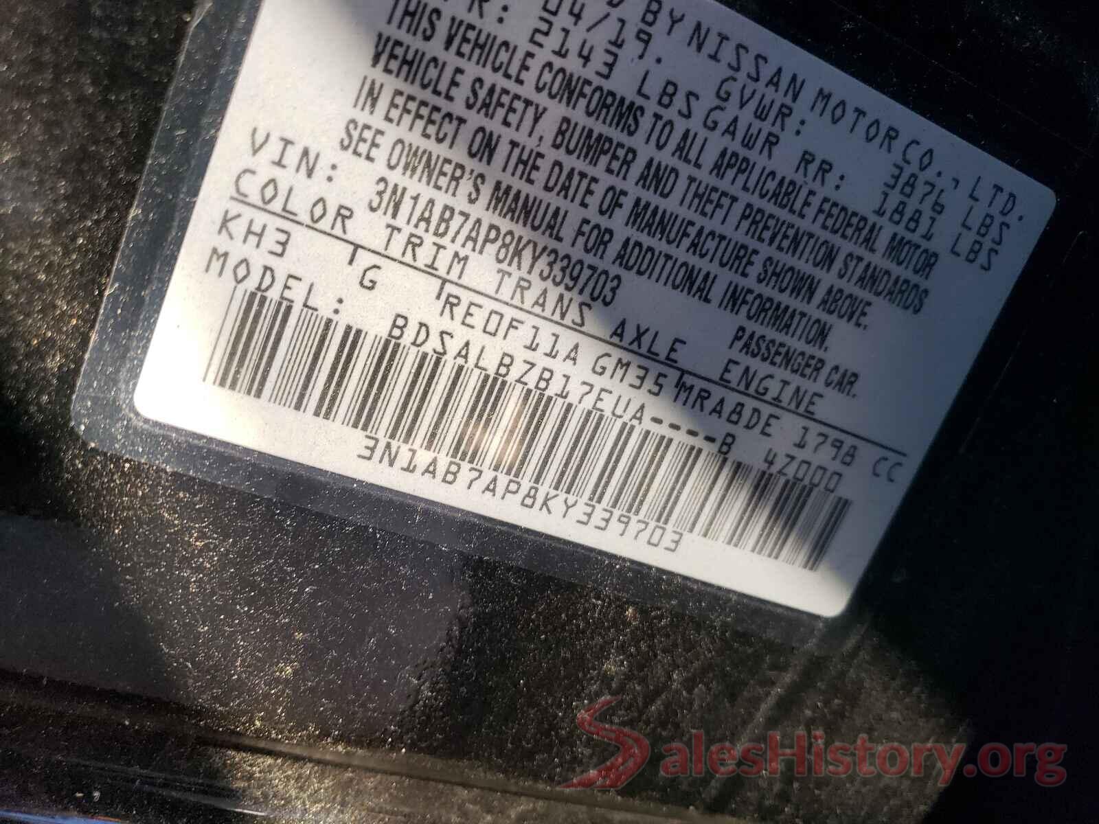 3N1AB7AP8KY339703 2019 NISSAN SENTRA