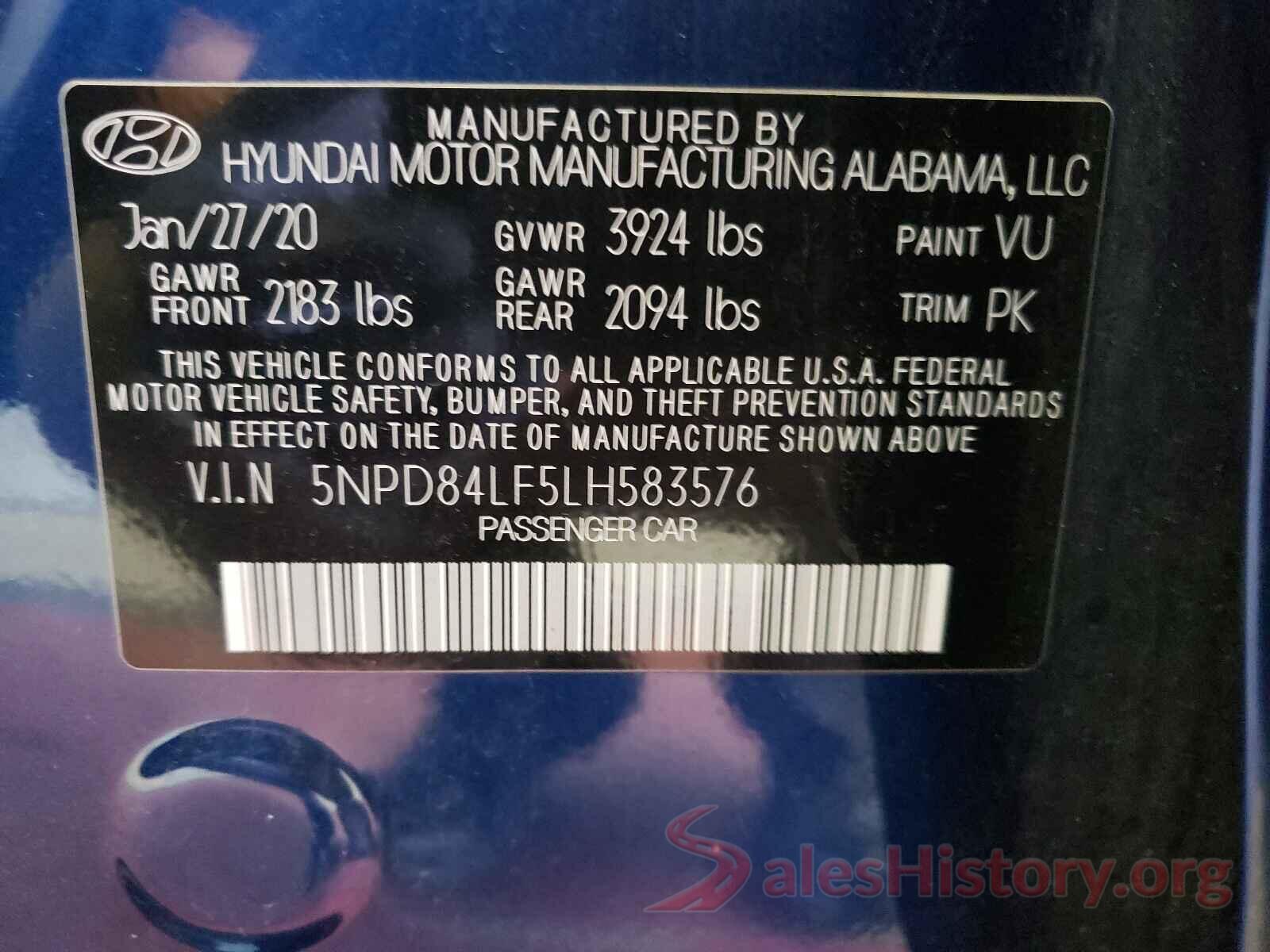 5NPD84LF5LH583576 2020 HYUNDAI ELANTRA