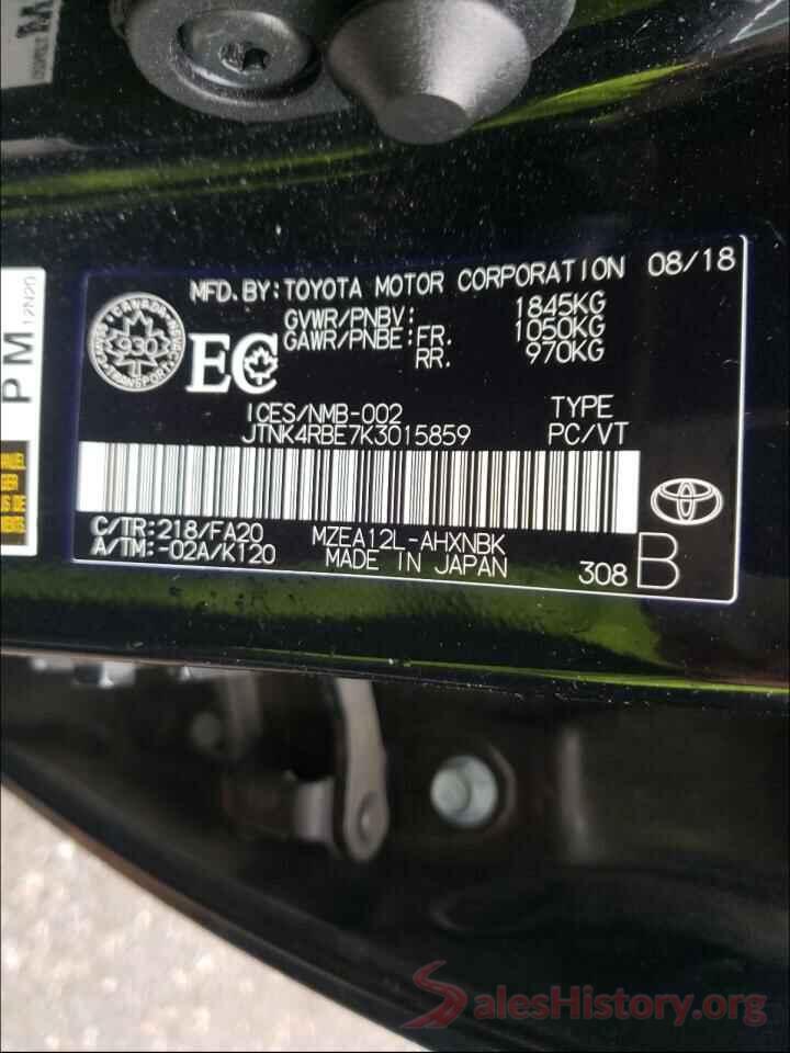 JTNK4RBE7K3015859 2019 TOYOTA COROLLA