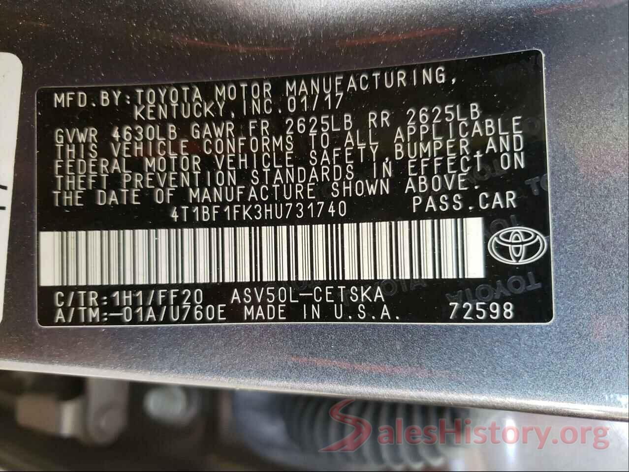 4T1BF1FK3HU731740 2017 TOYOTA CAMRY