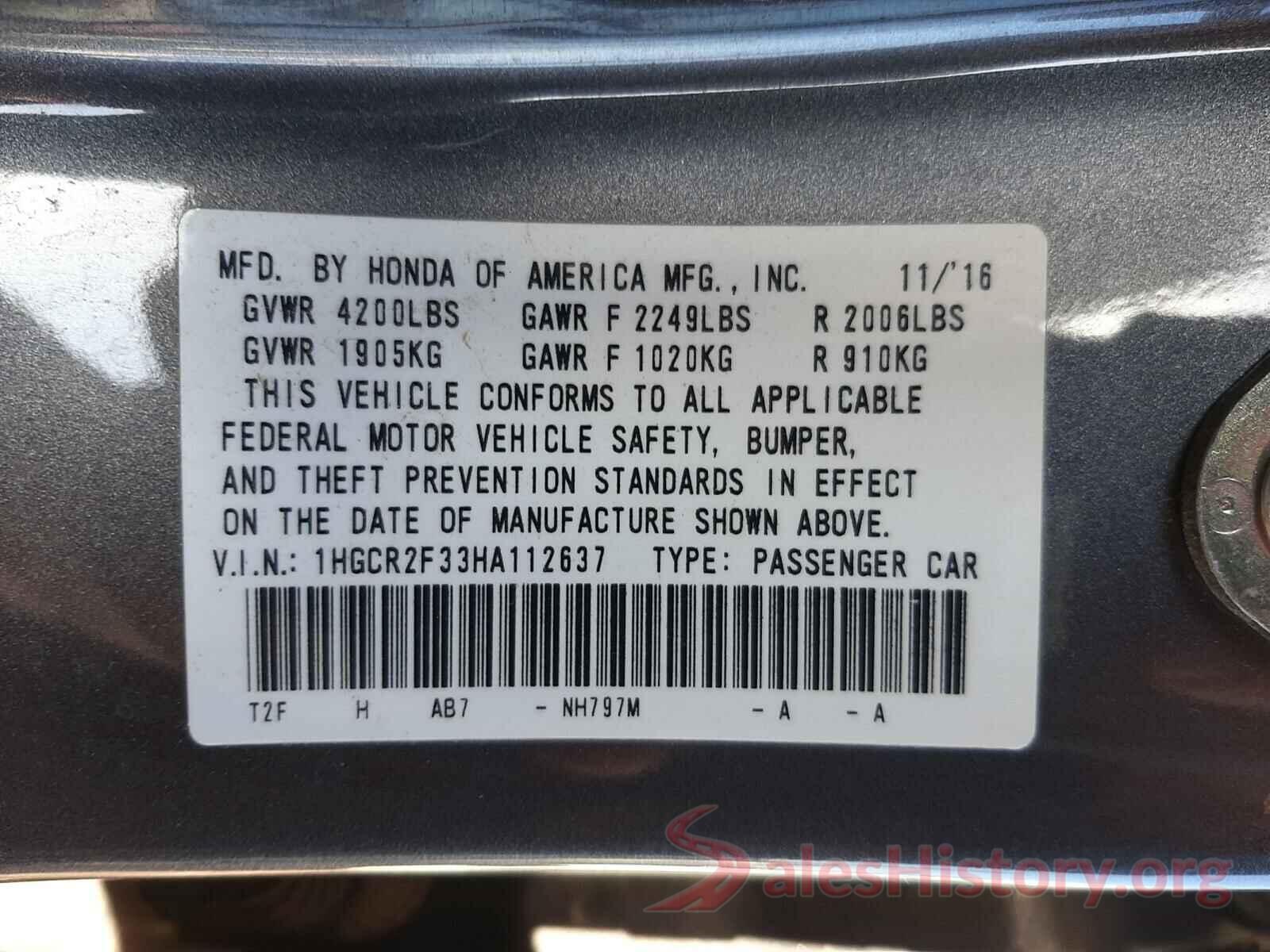 1HGCR2F33HA112637 2017 HONDA ACCORD