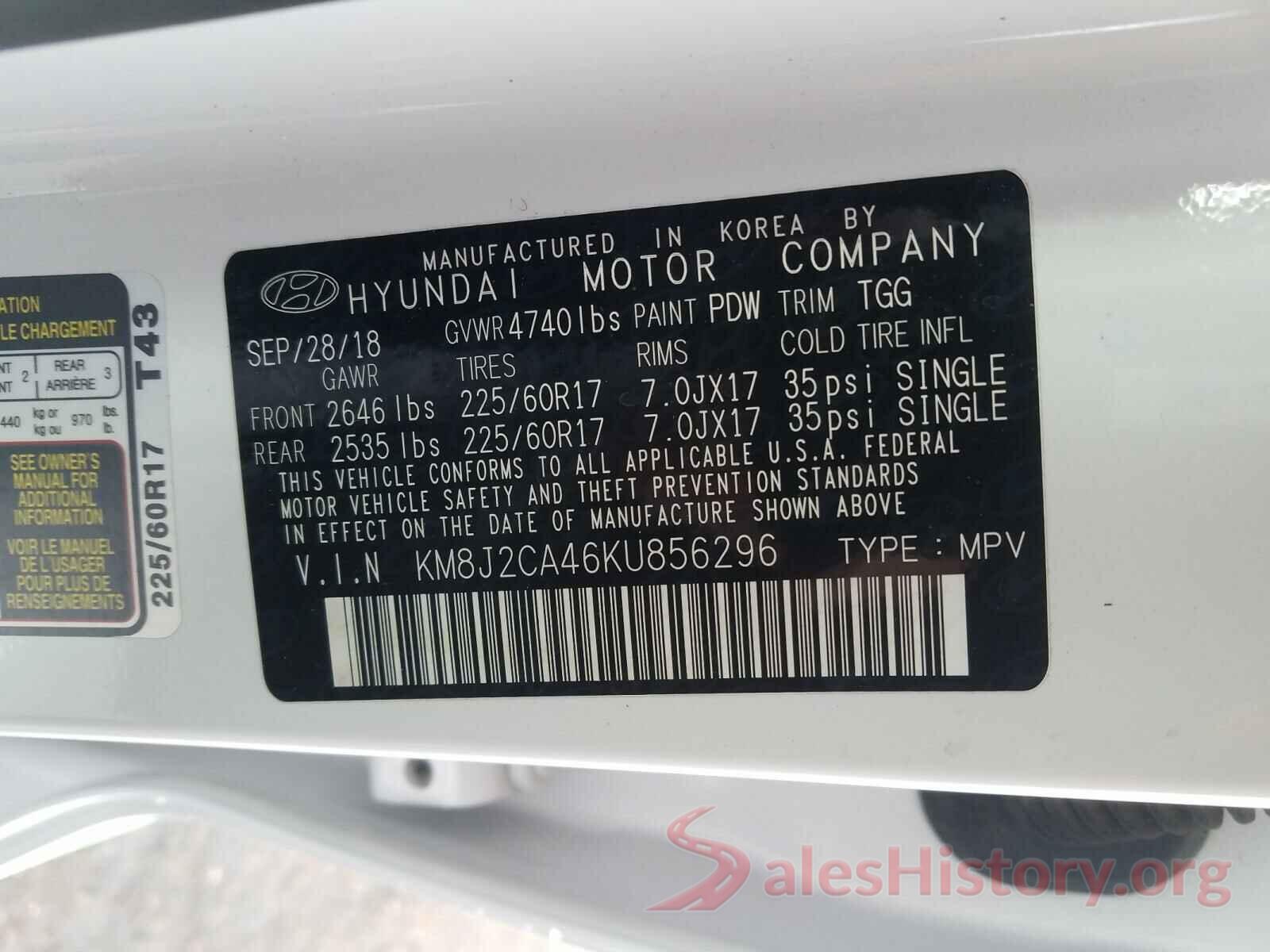 KM8J2CA46KU856296 2019 HYUNDAI TUCSON