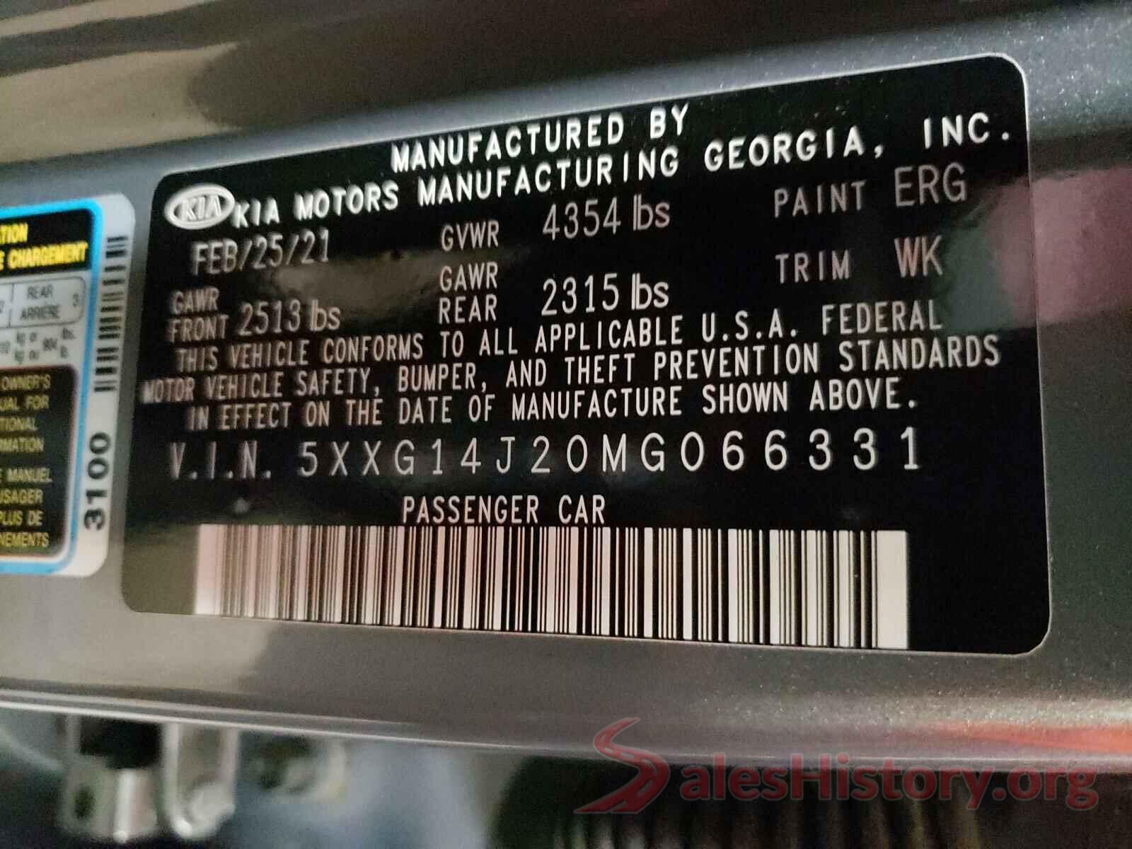 5XXG14J20MG066331 2021 KIA K5