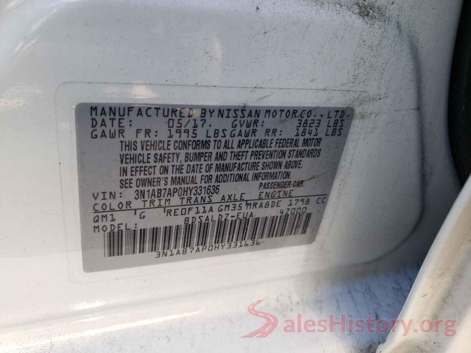 3N1AB7AP0HY331636 2017 NISSAN SENTRA