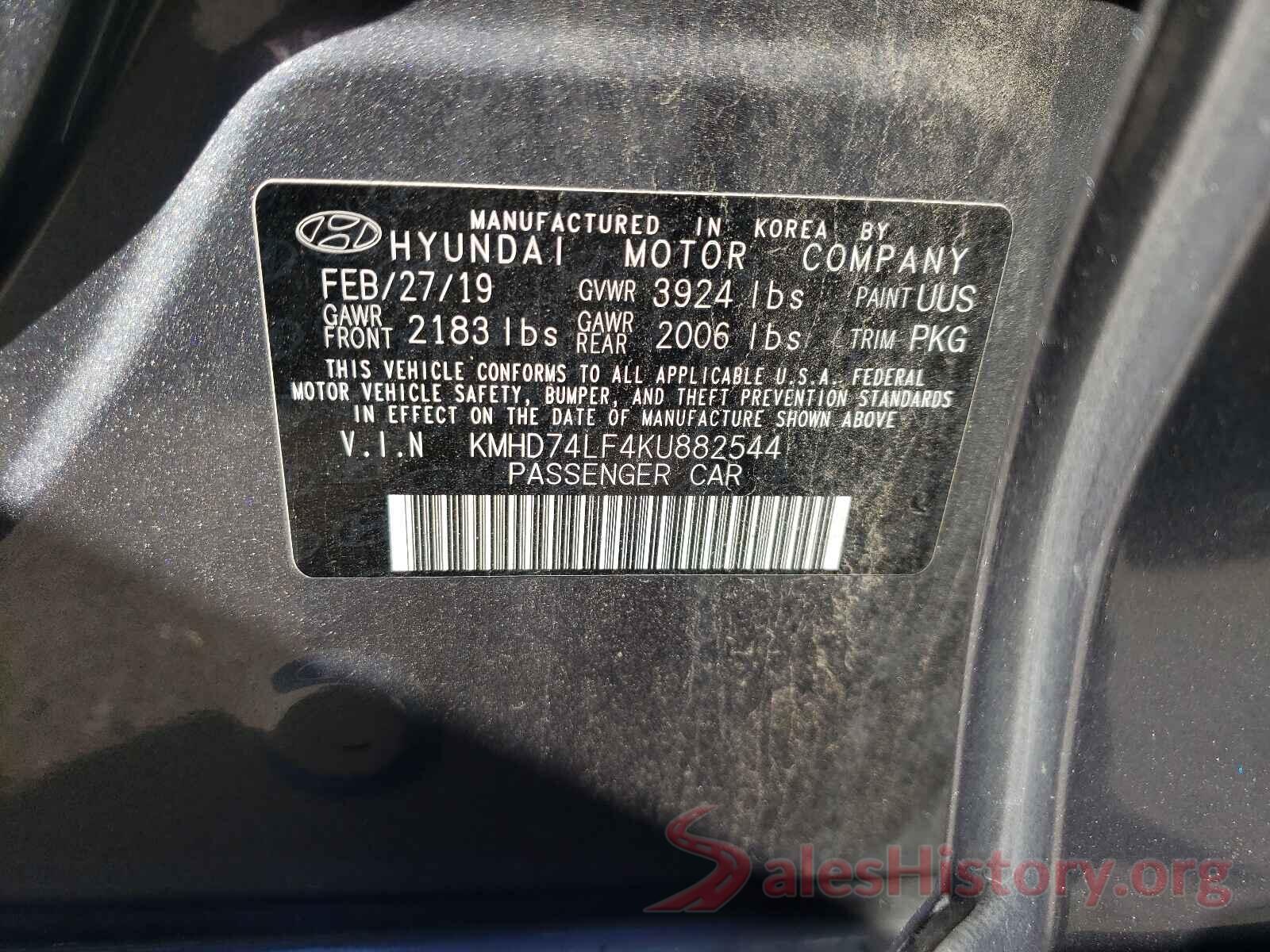 KMHD74LF4KU882544 2019 HYUNDAI ELANTRA