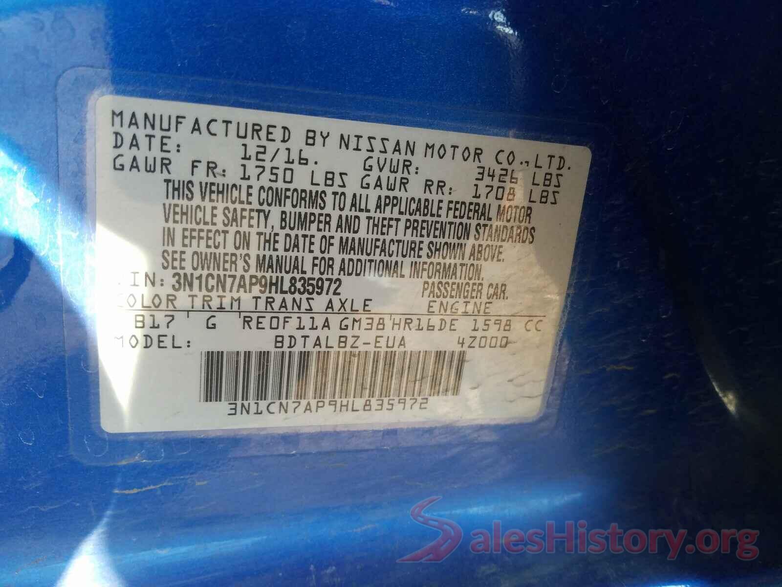 3N1CN7AP9HL835972 2017 NISSAN VERSA