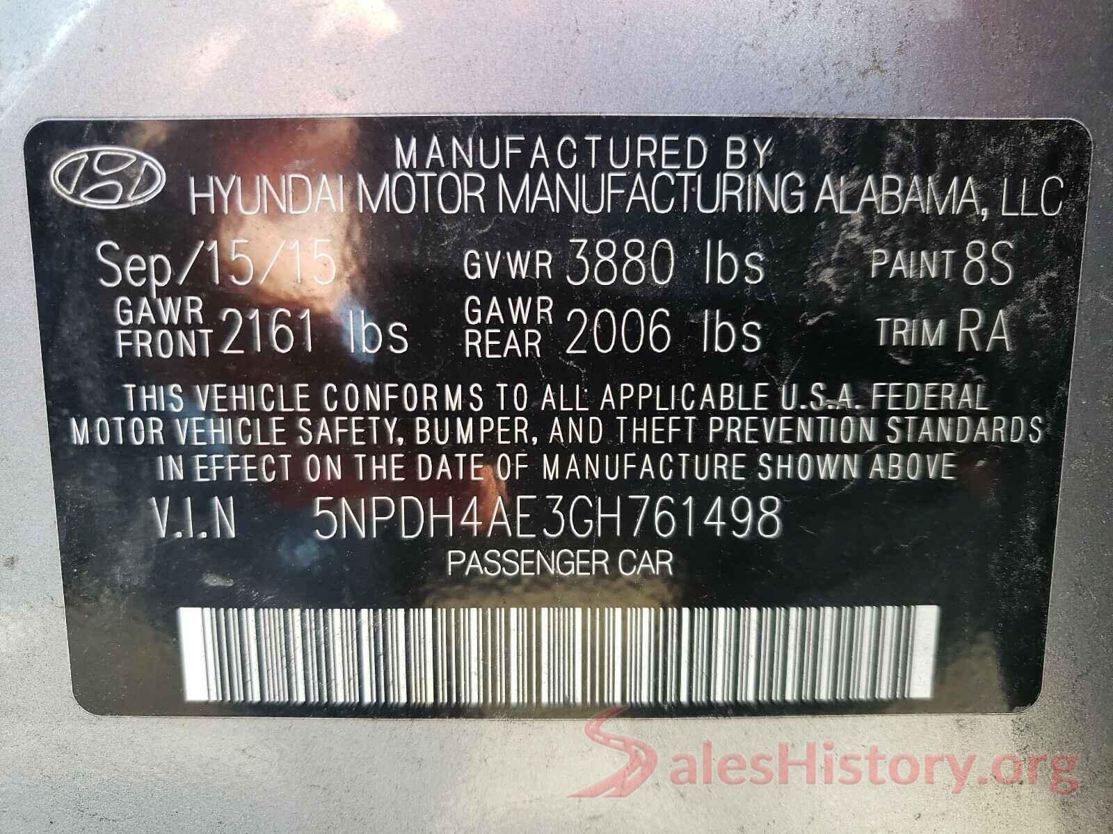 5NPDH4AE3GH761498 2016 HYUNDAI ELANTRA