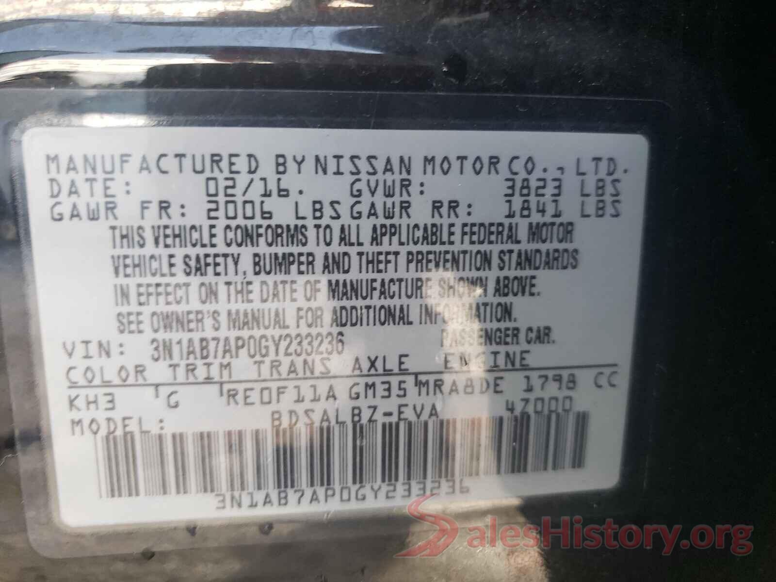 3N1AB7AP0GY233236 2016 NISSAN SENTRA